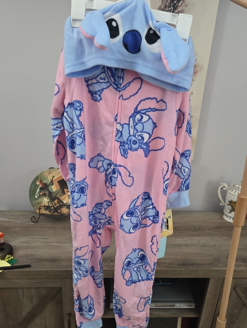 Disney Pink and Light Blue Stitch Hooded Fleece One-Piece
